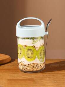 1pc Overnight Oats Container (With Spoon And Lid), 1pc Yogurt Bottle, Airtight Glass Food Storage Jars, Breakfast Yogurt Cup, Cereal Container, Cup, Glass Containers, Storage Jars, Dust-Proof And Leak-Proof, Lid With Handle - Multicolor - View 14