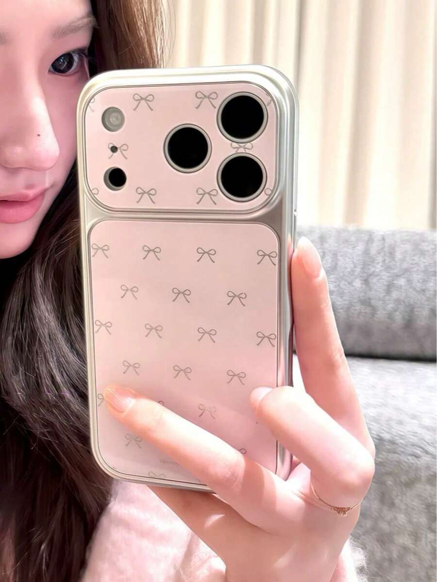 Ốp lưng da mềm màu hồng thắt nơ bảo vệ điện thoại, tương thích với iPhone 17 Pro Max, 17, 16 Pro, 14, 13, 15, chống sốc và thời trang. - Hồng - Xem 1