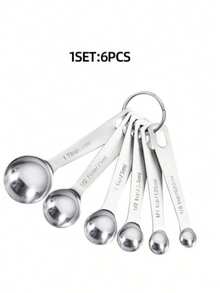 6pcs/Set Stainless Steel Baking & Cooking Measuring Spoons Set, Including Tea Spoon And Soup Spoon, Metal Kitchen Measuring Cups And Spoons For Dry And Wet Ingredients - Multicolor - View 8