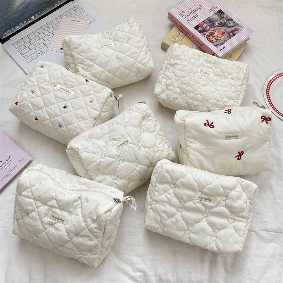 Embroidered Clutch Bag Large Capacity Cosmetic Organizer Bag Multi-Purpose Storage Pouch Soft Makeup Bag