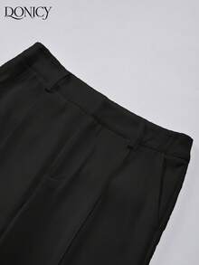 DONICY 女士春夏纯色喇叭长款西装裤，时尚复古休闲优雅都市黑色正装裤，适合日常休闲、商务办公、派对、情人节、嘉年华等场合。 - 黑色 - 查看 5