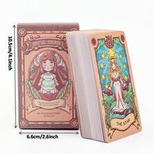 【欢乐旅程塔罗牌】欢乐旅程塔罗牌套装，由Moowaan Story设计，以星座为主题，描绘卡通女孩形象。包含78张所有花色的卡片，色彩明亮，图案以植物和星空为特色。高级便携收藏版。 - 彩色 - 查看 8