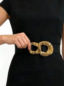 多功能弹力腰带，新款腰带，时尚配饰，可搭配连衣裙、外套、裙子、衬衫，适合度假、演出、聚会和日常穿着，多种尺寸可选。 - 金色 - 查看 3