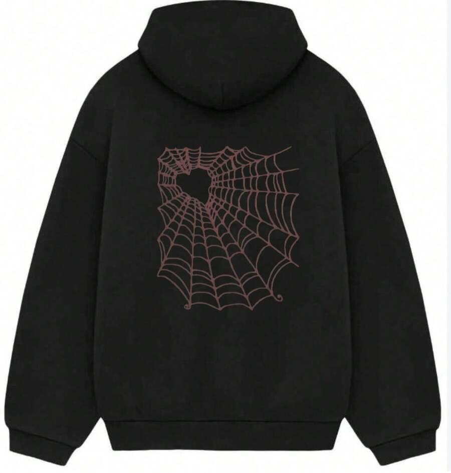 Men's And Women's Graphic Hoodie, Spider Graphic Man Hoodie,Along With A Spider Web, Fashionable Men's Hoodie, Surprise Gift For Friends And Family, Knit Fabric, For Autumn And Winter - 黑色7 - 查看 1