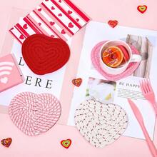 Valentine's Day Heart-Shaped Coaster Hand-Woven Heart-Shaped Coaster Pink Red Coaster Non-Slip Water-Absorbent Drink Mat Suitable For Home Restaurant Housewarming (Does Not Include Stand) - Một chiếc đế lót ly ngẫu nhiên - Xem 5