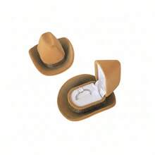 1个创意帽子造型首饰盒，奢华翻盖迷你戒指盒，可爱小巧的牛仔帽首饰礼品收纳盒，适合情人节、结婚纪念日、订婚、送给女友、妻子、男友、丈夫、情侣的礼物 - 彩色 - 查看 14