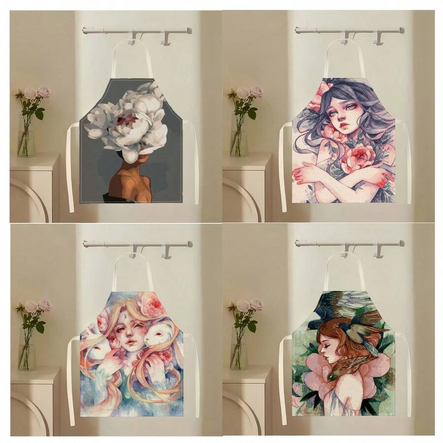 1pc Beautiful Woman Graphic Apron, Creative Funny Fashion Print Home Cleaning Apron, Easy To Wash Kitchen Cooking Apron, Innovative Home Apron - Multicolor - View 1