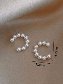 1 Pair Faux Pearl Clip-On Earrings, Bone-Shaped C-Shaped Earrings, Minimalist & Fashionable, Suitable For Women, Fashion Accessory, Birthday Gift, Daily Wear (Random Pearl Quantity) - Gold - View 6