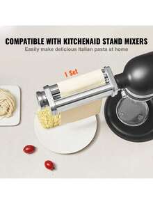 Pasta Attachment For KitchenAid Stand Mixer, Stainless Steel Pasta Sheet Roller Attachment, Pasta Maker Machine Accessory With 8 Adjustable Thickness Knob, KitchenAid Pasta Attachment - 銀色 - 查看 2