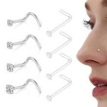 8 piezas de 20G Anillos de nariz transparentes | Retén de nariz de plástico bioflex con forma de S y CZ para uso diario y ocasiones de regalo - juego de pernos para la nariz - Ver 11