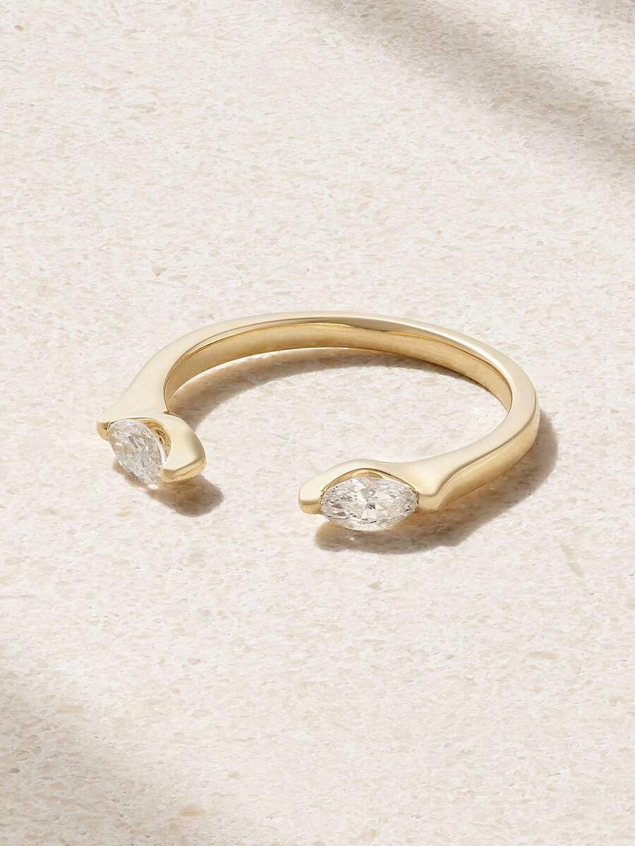 Light Luxury Unique Design 925 Sterling Silver 18k Gold Plated Zirconia Double Leaf Shape Open Rings For Women - Ring - View 1