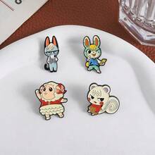 4 piezas Accesorios divertidos y lindos con broche de conejo, oveja y otros animales de dibujos animados, insignia de metal para mochila, regalo - Multicolor - Ver 4