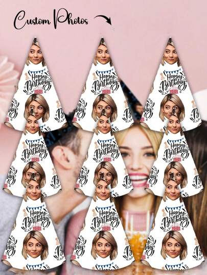 Customized Party Hats For Adults, Birthday Party Hats, Bachelor Party Hats, Personalized Party Hats, Birthday Decorations, Party Hats | Birthday Party Hats, Personalized Photo Party Hats, Birthday Party Decorations, Customized Photo Paper Party Supplies Hats, Unisex, Multifunctional, Decorative, Reusable, Exquisite