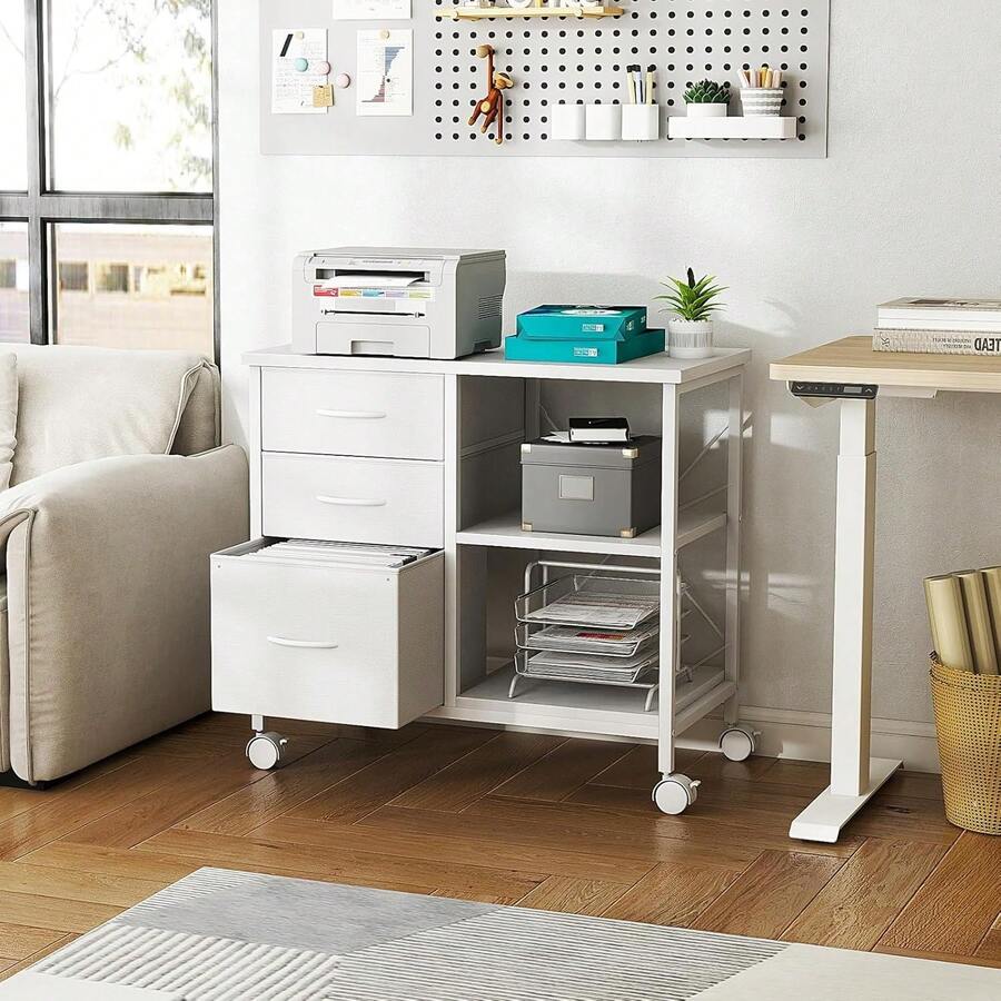 Sweetcrispy 3-Tier Mobile File Cabinet, Printer Stand With Storage, Office Table With Drawers And Back Support Bar, Holds 110lb For Home Office - 白色 - 查看 1