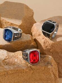 1枚不锈钢镶嵌立方氧化锆十字图案男士戒指商务风格配饰 - 戒指 - 查看 2