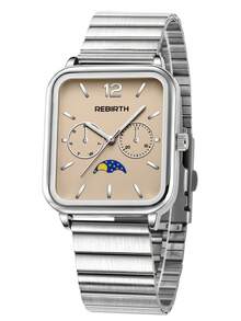 REBIRTH 1 件男女通用方形不锈钢表带石英表，简约设计，适合日常佩戴 - 均碼 - 查看 6