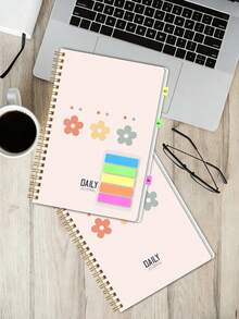 1pc Minimalist A5 Planner Notebook, Personal Diary, Work Log, Study Notes, Home/School/Office Supplies, Desk Decor All-In-One Notepad - Flower Style - View 2
