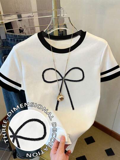 Women's Butterfly & Flower Print Round Neck Short Sleeve T-Shirt, Soft 100% Cotton Regular Fit, Suitable For All Seasons, Printed And Shipped In The USA