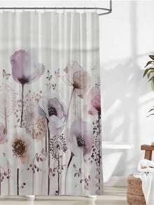 1pc Lightweight & Elegant Floral Shower Curtain With Plastic Hooks, Floral Bathroom Decor Set, Printed Curtain, Fabric, Color And Graceful Bathroom Shower Curtain - C - View 2