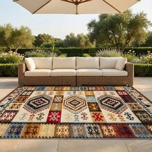 1PC Vintage Bohemian Area Rug, Colorful Geometric Floor Carpet For Living Room & Bedroom - A - View 9