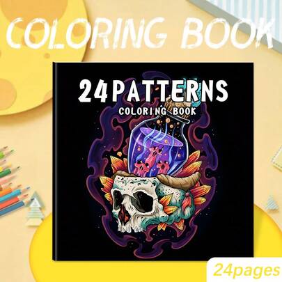 24-Page Skull Series Coloring Book With Beautiful Illustrations, Ideal For Relaxation And Aesthetic Appreciation. A Great Birthday Gift For Gothic-Style Girls, As Well As Suitable For Back-To-School, Valentine's Day, Easter, And Carnival Seasons. Can Be Used As Stationery, Office Supplies, Or Room Decor. Size: 7.9 X 7.9 Inches.