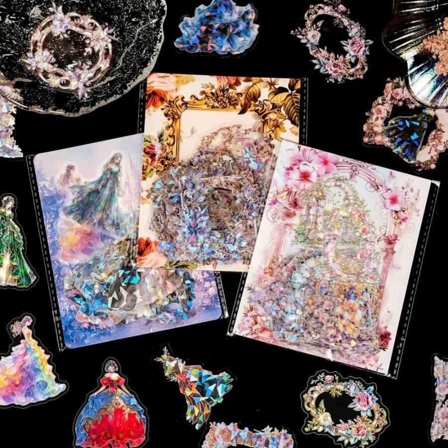 90pcs Fairy Tale Series Holographic Laser PET Waterproof Transparent Stickers, High-Quality Notebook Material Stickers, Creative Stickers For Party Gifts, Holiday Gifts - Multicolor - View 1