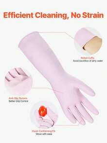 Reusable Dishwashing Gloves, 2 Pairs Colorful Reusable Household Kitchen Cleaning Gloves For Washing Dishes And Cleaning Tasks, Flexible Long-Lasting And Non-Slip, Medium, Pink + Purple - M - 查看 3