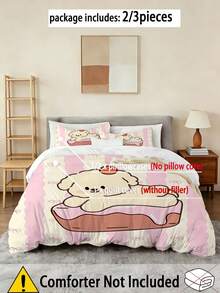 2/3件套可爱蛋糕小狗图案被套套装（1个被套+1/2个枕套，无芯），粉色蝴蝶结波浪图案床上用品套装，柔软舒适的被套，适用于卧室、客房 - 彩色 - 查看 2