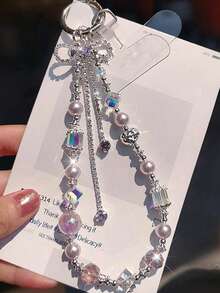 Butterfly Decor Phone Lanyard For Women, Delicate Crystal Pendant Wrist Short Beaded Accessory, Outdoor Travel Shopping Anti-Lost Phone Strap, Fashionable Phone Case Hanging Rope - Multicolor - View 19