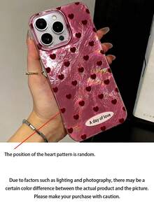 1pc Pink Background Heart Foil Pattern Phone Case - Compatible With Apple 17 Air, 16, 15, 14, 13, 12, 11 Pro Max Plus - Pink - View 5