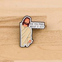 Jesus Quotes Flower Enamel Pin Funny Phrase Cartoon Girl Brooches Lapel Pin Badge On Backpack Clothing Accessories Jewelry Friends Gifts - Black - View 4