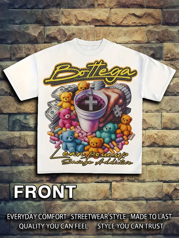 VUKOUK Cold Medicine American Y2K Style Pattern Men's Printed Short Sleeved T-Shirt, Men's Round Neck Top, 180g 100% Pure Cotton Fabric - Comfortable And Casual Summer Street Style Short Sleeved T-Shirt, Cool Design Retro Summer Men's Daily Wear T-Shirt Print