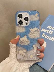 1 Pc Dream Glitter Shading Sheep Following From Printing, Lovely Advanced Sense Of Fashion And Personalized From The Silicone Protective Shell, Is Compatible With IPhone17 / Compatible With IPhone17promax Compatible With IPhone16 Pro Max/Compatible With IPhone15 Pro/Compatible With IPhone14 Compatible With IPhone13/12/11, Suitable For Family/Friends/Sister/Girlfriend On Valentine's Day Gift/Birthday Gift/Mother's Day Gift - Baby Blue - View 1