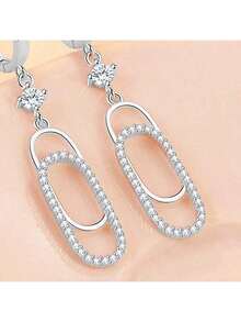 1pc Minimalist Unique 925 Silver Resin Heart & Dog Double Circle Earrings, Suitable For Women, Holiday, Party, Wedding, Gift - Silver - View 3