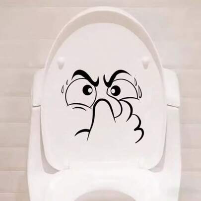 1个，抽象遮鼻鬼脸马桶贴纸 - 塑料自粘装饰贴纸，浴室装饰，季节性家居装饰 | 泡泡图案装饰 | 一次性装饰，马桶贴纸