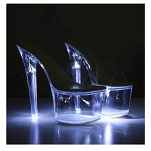 17cm Glowing Platform Heels For Women Transparent Crystal Sole Luminous Sandals Nightclub Party Pole Dance Runway Shoes - 白色 - 查看 6