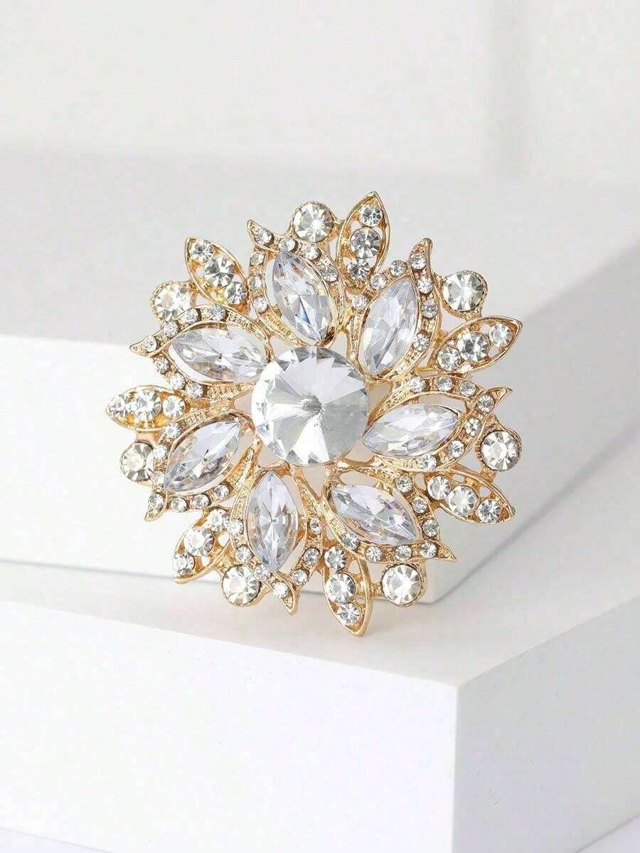1pc Fashionable Crystal Flower Brooch, Suitable For Women's Daily Wear, Gift For Valentine's Day, Mother's Day 96LZ MBMG - 水鑽花 - 查看 1