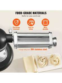 Pasta Attachment For KitchenAid Stand Mixer, Stainless Steel Pasta Sheet Roller Attachment, Pasta Maker Machine Accessory With 8 Adjustable Thickness Knob, KitchenAid Pasta Attachment - 銀色 - 查看 5