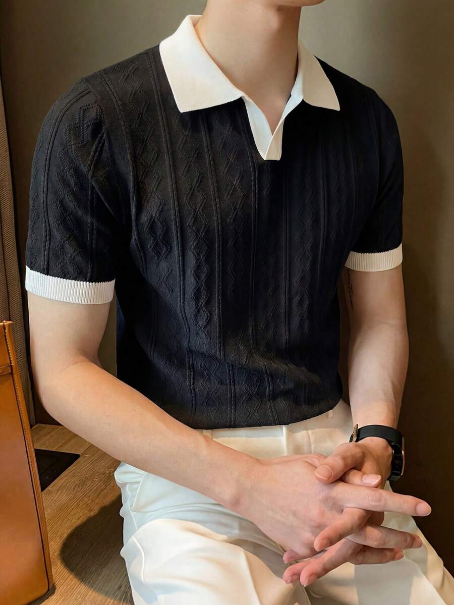 ALTZTAR 男士撞色短袖针织麻花纹理 Polo 衫