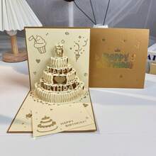 2026 New 3D Birthday Greeting Card, Perfect Gift For Friends. 3D Colorful Birthday Wishes Card With Cake Candle Design, Simple Birthday Card. Creative High-End Folding Sensory Birthday Party Gift - White - View 11