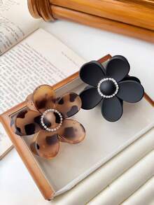 1pc Women's Fashion Leopard Flower Matte Claw Clip With Rhinestones, Versatile Hair Claw Hair Accessory, Suitable For Everyday Use - Multicolor - View 3