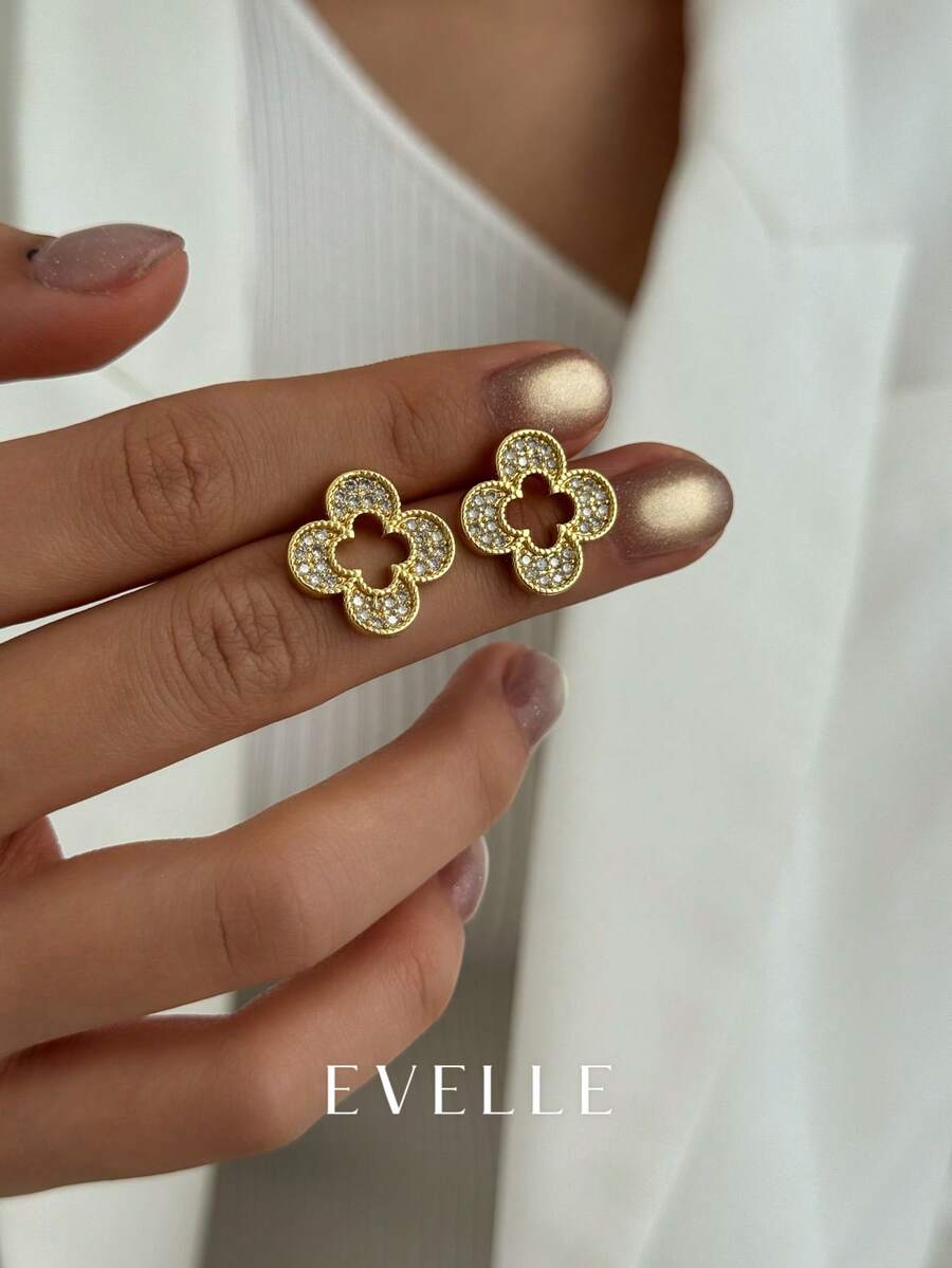 18K Gold Plated Elegant & Cute Copper Earrings, Suitable For Daily Wear And Gatherings - Gold - View 1