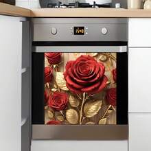 1pc Elegant Golden & Red Rose Oven Decal - Vinyl, Reusable, Washable Wall Sticker For Living Room & Kitchen - Red Roses - View 6