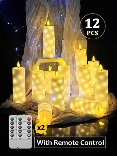 4/8/12 Pcs Remote Control Fairy Lights Candle Lamps, Battery Powered With Timer/Remote, Embedded Flickering Light String, Flameless Candles For Tabletop Centerpiece Decor, Suitable For Home, Halloween, Christmas, Birthday, Wedding, Party, Various Holiday Ambiance Lighting
