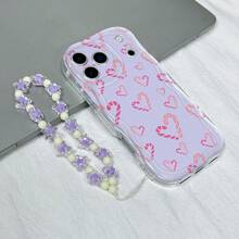 1pc Colorful Heart 2D Print Glossy Transparent Big Wave Cream Phone Case With Blue Star Lanyard, Compatible With Apple IPhone11/12/13/14/15/16/16PRO/16PROMAX, GalaxyA05/A15/A25/A35/A53/A54/A55/S23/S24 - Multicolor - View 5