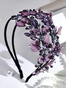 1件优雅手工仿珍珠和水钻新娘头箍，双层发箍，适合婚礼、派对、舞会等场合。 - 紫色 - 查看 4