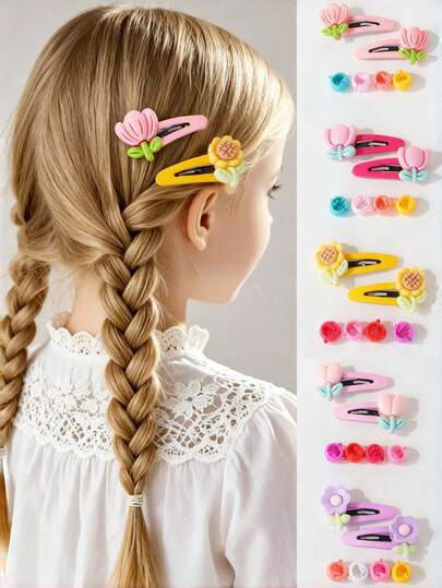 18件套可爱百搭彩色串珠小发夹组合套装，适合女孩日常搭配