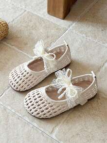 1双女童/幼儿时尚镂空凉鞋，休闲派对/绑带款式，透气网布材质，儿童平底鞋，杏色波西米亚风，适合音乐节派对 - 粉色 - 查看 2