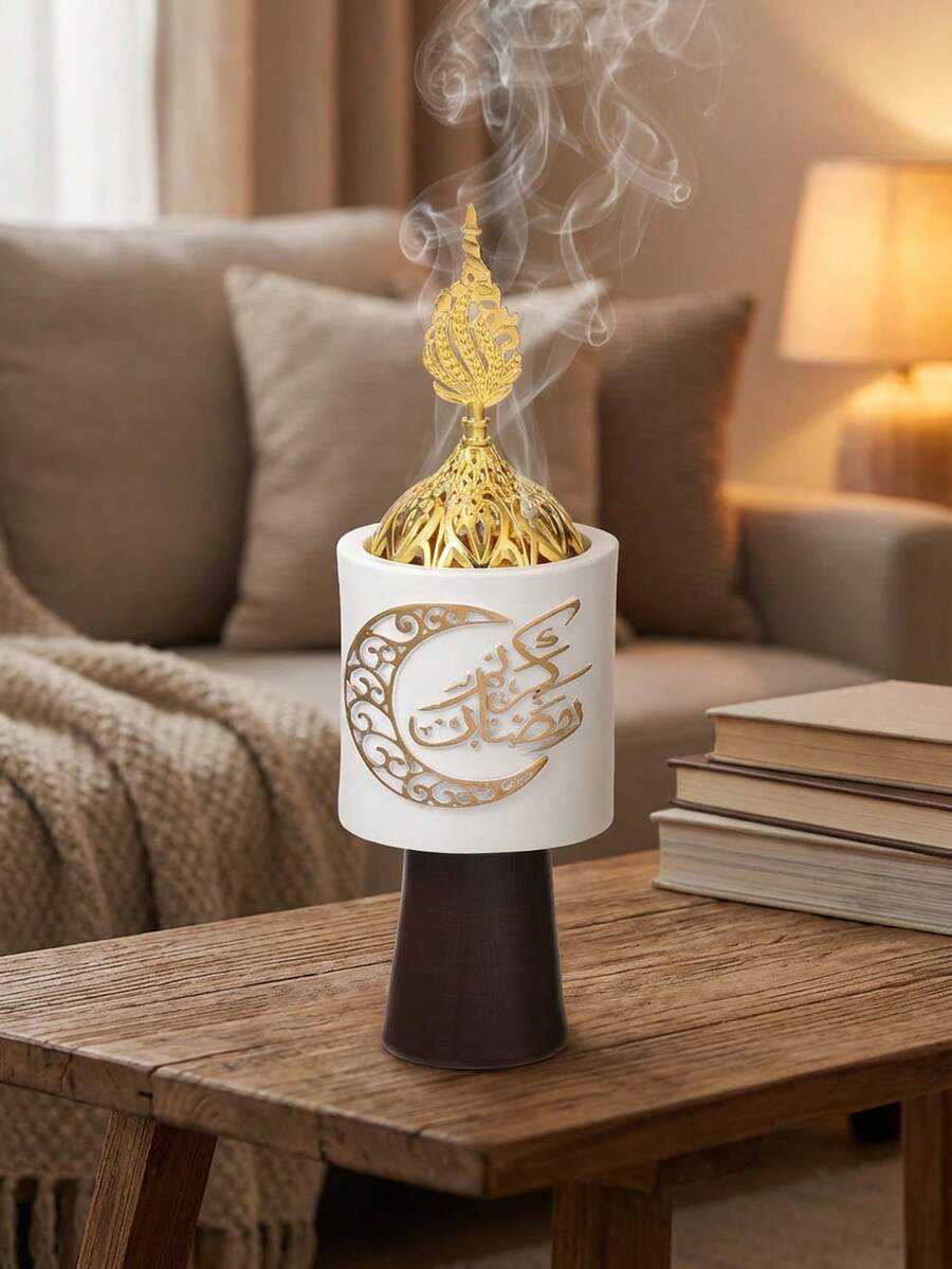 1个优质树脂香炉，阿拉伯风格巴库尔香炉，适用于家居装饰、办公室装饰、婚礼装饰、客厅装饰，拉玛装饰摆件香炉，家居装饰、房间装饰、派对和节日装饰摆件，星月灯笼造型