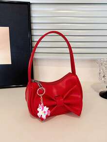 1pc Sweet PU Bow Handbag/Shoulder Bag/Underarm Bag, Casual Fashion Solid Color Small Bag, Meets All-Match Storage Needs, Multiple Colors Available, Exquisite And Versatile, Can Be Matched With Any Style, Suitable For Daily Travel, Shopping, Photography, All Seasons, Perfect Gift For Teenagers. - Butterfly Handbag + Rainbow Horse Pendant - View 12